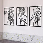 CHENGU 3 Pieces Metal Minimalist Abstract Woman Wall Art Line Drawing Wall Art Decor Single Line Female Home Hanging for Kitchen Bathroom Living Room - style: Body with Flower