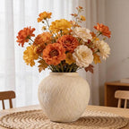 Large Carved Rustic Farmhouse Vase Home Decor - 8.8 in Ceramic Boho Decorative Vase for Decor, Round Clay Beige Terracotta Bowl vase for Living Room, Table, Shelf, Centerpieces - style: 03 - Large Rustic Carved Beige
