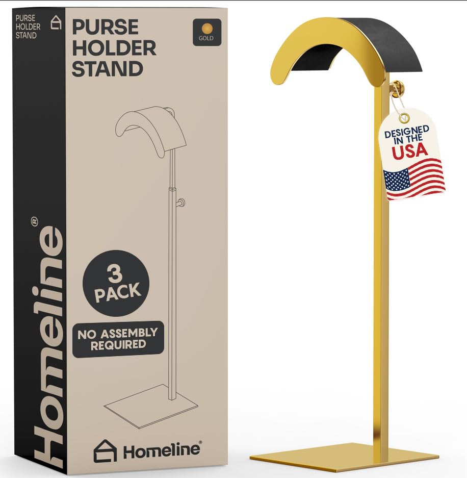 Purse Holder Stand – Freestanding Purse Rack Stand Adjustable 3-Pack Purse Holder/Purse Display Stand with Velvet Cradle, Weighted Non-Slip Base, No Assembly Required