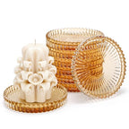 Elsjoy 8 Pack 4 Inch Glass Coasters for Drinks, Amber Tone Modern Clear Coaster Set, Round Crystal Glass Pillar Candle Holder Plates for Table Centerpieces, Home Decor
