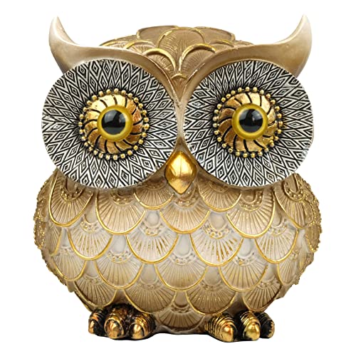 Garwor Retro Owl Statue for Home Decor, 6" Vintage Gold Resin Owl Figurine with Artistic Raised Feathers, Cute Bird Sculpture for Bookshelf Mantle Tabletop Decoration, Gift for Owl Lovers - color: Retro Gold, size: Medium