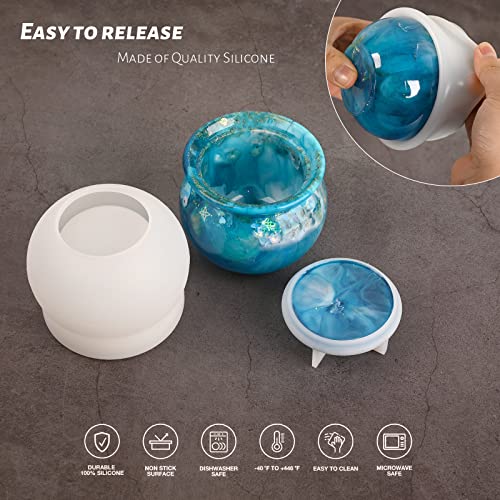 Actvty Jar Silicone Molds, Jar Resin Molds with Lid, Epoxy Molds for DIY Jewelry Storage Box,Candle Holder,Candy Container, Epoxy Resin Casting Craft Gifts - color: Crock Jar Molds