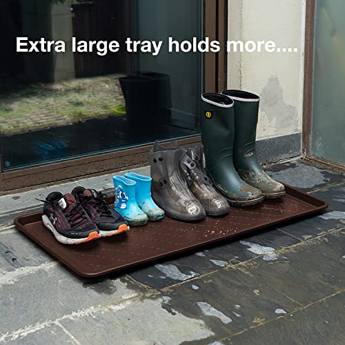 All Weather Boot Tray, Extra Large Size Water Resistant Plastic, Multi-Purpose for Shoes, Pet Feeding Trays, Mudroom Entryway, Garage, Indoor or Outdoor – Extra Large, 40”x20”(Brown) - style: Brown