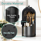 GAXmi Makeup Brush Holder with Lid Cosmetic Tools Organizer 360 Rotating Waterproof Dustproof Beauty Brushes Storage for Vanity, Dark Black - color: Dark Black
