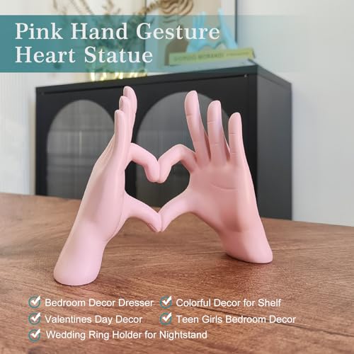 Accessoryway Pink Heart Hands Sculpture Decor - Valentines Day Decorations for Living Room, Bedroom, Office & Shelf Decor,Unique Heart Hands Ring Holder Display for Girls & Wedding Decorations - color: Blush Pink