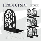 Feifeiya 6 Pairs Decorative Book Ends Metal Bookends for Shelves Black Metal Heavy Duty Book Ends Holder Supports Stoppers for Home Office School, 6.9x4.9x3.5”(Tree and Flower) - style: Tree and Flower