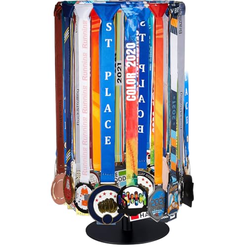 Shimeyao Medal Hanger Display Rotatable Medal Holder DisplayRotating Metals Display Rack Adjustable Award Holder Stand for Basketball Running Sports Race, 45+ Plaques - color: Black