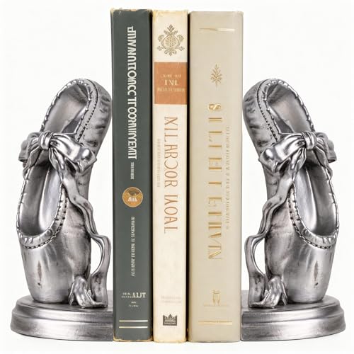 Bookends for Shelves, Ballet Slipper Decorative Bookends - Book Ends with Anti-Slip Pad for Book Lovers Dancers Heavy Book Holder for Home Office Decor (Silver) - color: Silver