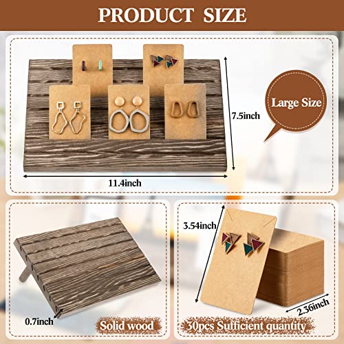 Blulu 31 Pack Wooden Earring Display Stand 7 Slots jewelry Display Holder with Earring Card for Selling Vendors Retail Show - color: Brown, Light Brown