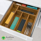 Luxury Acacia Kitchen Drawer Organizer - Silverware Organizer - Utensil Holder and Cutlery Tray with Grooved Drawer Dividers for Flatware and Kitchen Utensils (8 Slot), 17*12.4*2 inch - size: 8 Compartments