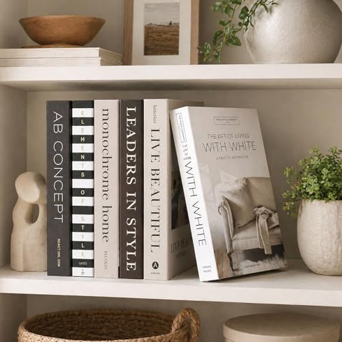 Decorative Books Set of 6 – Faux Books for Home Decor, Coffee Table Decor Books, Fake Books for Decoration, Bookshelf Styling & Living Room Decor, Stacked Book Decor - color: Ad
