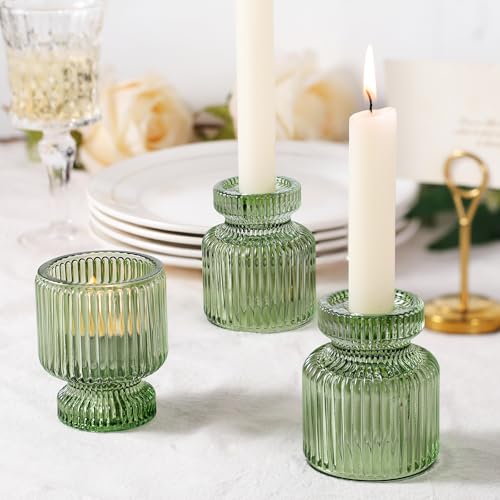 DARJEN 12 Pcs Glass Candlestick Holders- Green Taper Candlestick Holders Tealight Votive Candle Holders for Table Centerpieces, Wedding, Dinner Party, Home Decor - color: Green, size: 12Pcs
