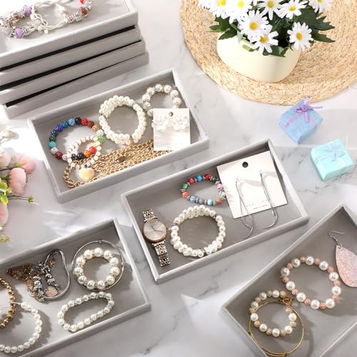 Inbagi 8 Pcs Small Velvet Jewelry StorageTray Stackable Drawers Organizer 8.3 x 4.7 x 1 Inches - color: Gray