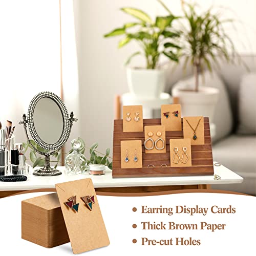 Blulu 31 Pack Wooden Earring Display Stand 7 Slots jewelry Display Holder with Earring Card for Selling Vendors Retail Show - color: Light Brown