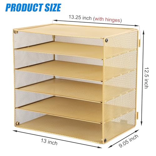 EASEPRES 5 Slot Mesh Desk Organizer Tray, File Paper Letter Folder Holder Desktop Paper Sorter Mail Organization Rack Storage Accessories, for Office Home School Classroom, Gold - color: 5 Tier Gold