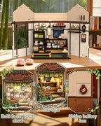 Book Nook Kit - DIY Miniature Japanese Wagashi Shop, 3D Wooden Puzzle Dollhouse with LED Lights, Tiny Bookend & Creative Bookshelf Decor, Craft Gift for Adults, Teens & Book Lovers - style: Wagashi Shop