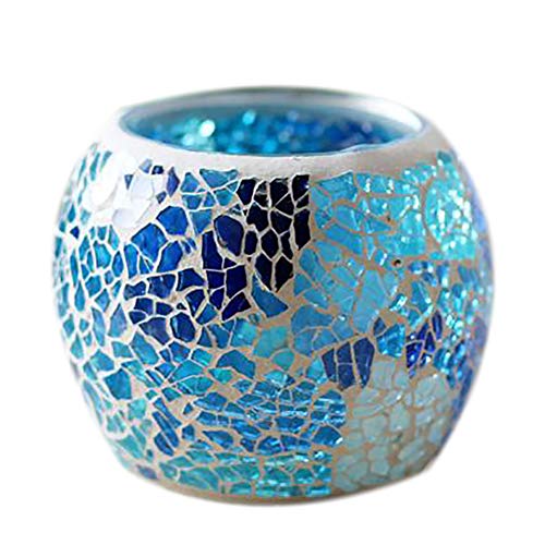 Ochine Glass Votive Candle Holder for Tealight, Romantic Stained Mosaic Tealight Candle Holders, Handmade Cracked Aromatherapy Candle Lamp for Table Centerpiece, Valentine's Day, Home Decor - color: C