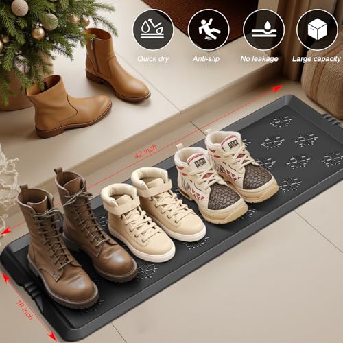 Azadx Heavy Duty Boot Trays Natural Rubber Shoe Mat Tray for Entryway Large Boot mat Tray Multi-Purpose for Outdoor Door Mats 16x42 Inch 2 Pack - size: 16" x 42" 2pack