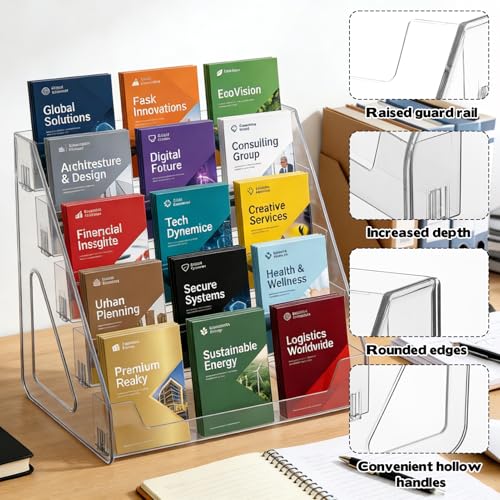 5 Tier Brochure Holder 12x13” Clear Acrylic Literature Display Stand Holds 3 Brochures in One Row Pamphlet Holder Display Stand for Booklets Flyers Table Signs Office Exhibition Store Home, 1 Pack