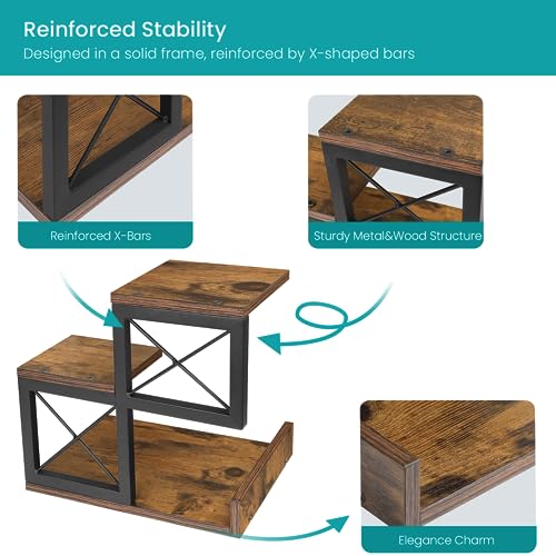 ELITEROO Desk Shelf Organizer, Wood Desktop Organizer Small Bookshelf, 3 Tier Storage Shelf Riser Display Stand for Office Decor and Desk Accessories, Rustic Brown Black - color: Rustic Brown Black