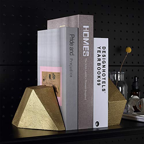 Ambipolar Decorative Gold Cast Iron Bookends, Home Decorative Bookends for Heavy Books, Abstract Bookends for Bookshelves, Office Desk, Living Room Decor - color: Gold