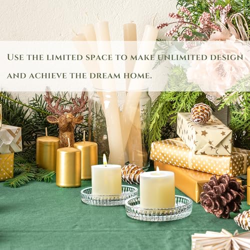 kanpura Crystal Glass Candle Holder Plates Set of 2 3.7 Inch Round Clear Glass Pillar Candle Holder Snowflake Votive Candle Holder Set for Christmas Winter Party Birthday Holiday - color: Snowflake,1