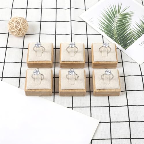 12 Pcs Bamboo Rings Display Stand with Beige Velvet, Jewelry Ring Holder Organizer for Retail Store Window Showcase and Drawer Storage