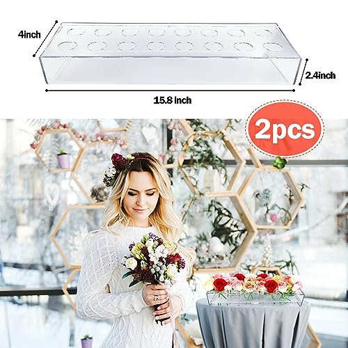 2Pack Clear Acrylic Flower Vase Rectangular, 15.7 Inches Long Floral Centerpiece Low Vases with Holes for Dinning Table, Home Decor, Wedding Decoration - size: 2Pcs