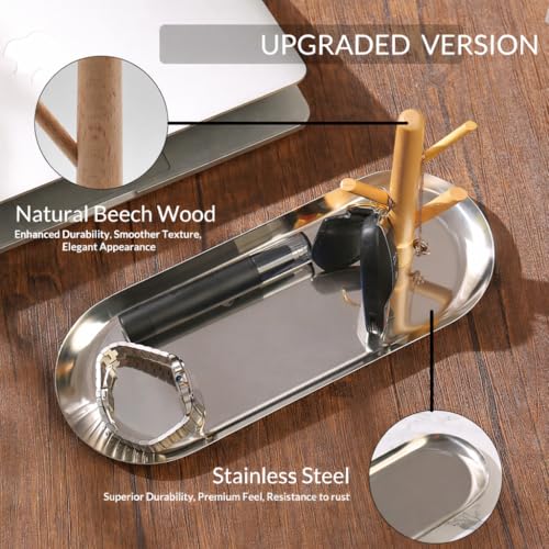 Shinpuru Key Tray & Key Bowl, Jewelry Tray with Wood 3-Tier Hanging Organizer - Multi-Functional Entryway Tray, Perfect for Key Dish, Ring Holder(Upgraded Version)(Silver Oval) - color: Silver Oval
