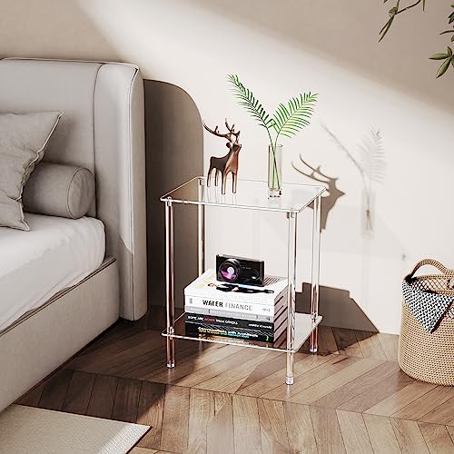 Clear Acrylic Side Table, 2-Tier End Table for Living Room, Small Modern Bedside Tables Nightstand for Bedroom, Home Decor Accent Table, 15.7" L x 11.8" W x 19.82" H, Clear - size: 2 Tier 1-Pack