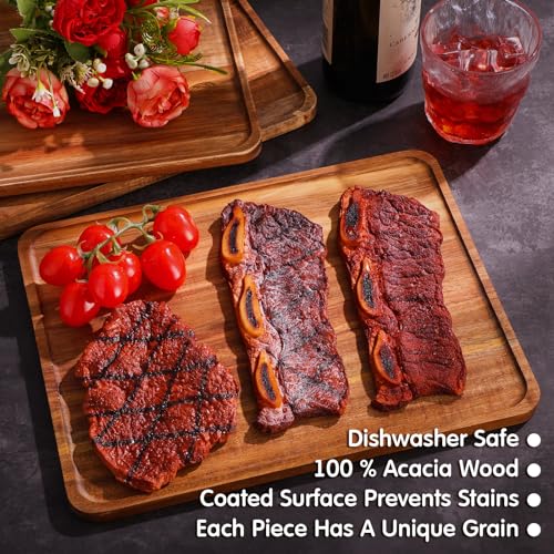 Roowest 5 Pack Solid Acacia Wood Serving Trays for Laser Engraving Rectangular Wooden Board for Food Appetizer Serving Tray Plates for Vegetables Fruit Cheese Housewarming Gifts(14 x 10 Inch) - size: 14 x 10 Inch