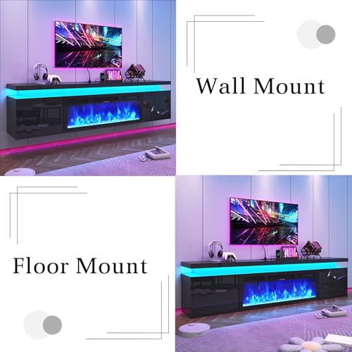 80" tv Stand w/ 40" Fireplace Up to 90" TVs,High Gloss LED Fireplace TV Stand Entertainment Center for 75/80/90 inch TV, Modern Media TV Console Cabinet for Living Room,Black - color: Black, size: 80" TV Stand with 40" Fireplace