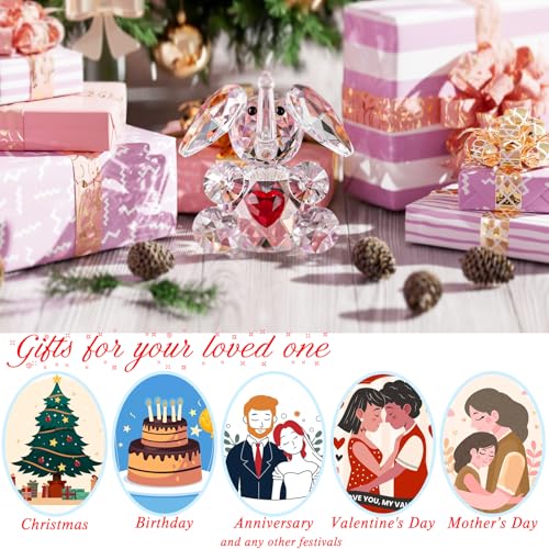 YWHL Cute Crystal Elephant Gifts for Women, Handmade White Elephant Gift Ideas, Small Drunk Animal Decor, Figurine Collection for Home Decoration - color: Red Heart