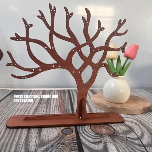 Wooden Jewelry Tree Necklace Holder,9 Inch Jewelry Stand Creative Ring Holder Necklace Suitable Ring Earrings Necklace Bracelet for living rooms, bathrooms,offices (TREE)