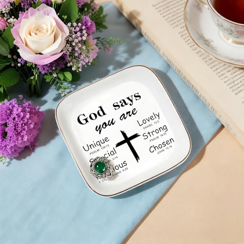 Christian Gifts for Women Birthday, Inspirational Gifts for Women Friends, Religious Spiritual Gifts for Her Mom Girl Female Coworker Sister Christian Trinket Dish Tray Jewelry Plate - style: Religious Gifts - God Says