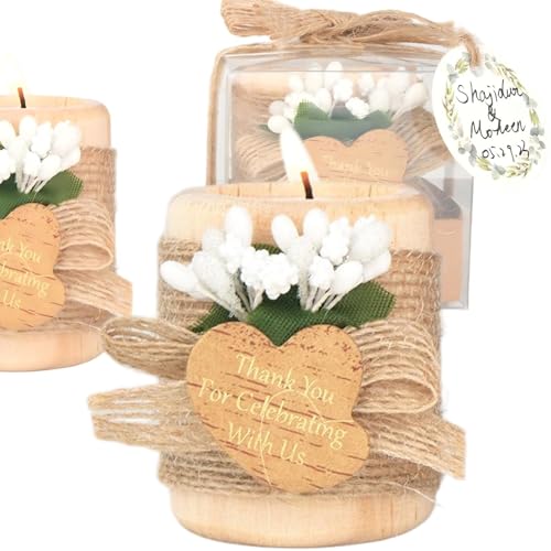 12PCS Wooden Tealight Candle Holders, Wedding Thank You Favors for Guests, Baptism/Bridal Shower Centerpieces for Tables, Wood Cylinder Candle Set for Baby Shower Decorations(Double Heart Tag) - size: 12
