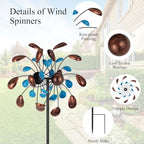 Wind Spinner Outdoor, Wind Sculpture Spinner with Metal Stake, Yard Art Decor for Patio, Lawn & Garden 13 * 57 inches - size: 13‘’Blue Copper