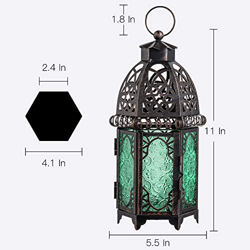 NEEDOMO Hanging Moroccan Lantern, 12.8'' Vintage Candle Holder, Metal Lanterns Decorative Indoor Outdoor, Table, Patio, Porch, Shelf, Gothic Home Decor (Green, Large Size) - color: Green, size: Large