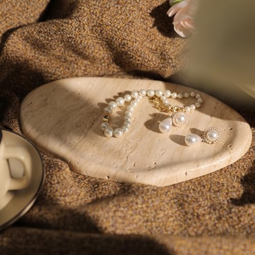 Natural Travertine Jewelry Tray Cloud Shape, Jewelry Dish Trinket Tray for Home Décor, Ring Holder for Women Gift, Key Tray for Entryway Table, DAEBFC (Beige Travertine) - color: Beige Travertine
