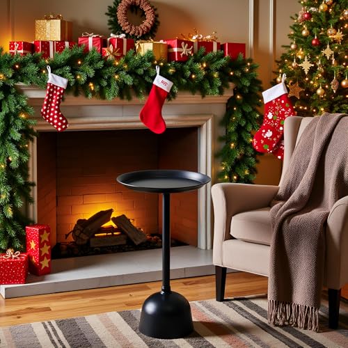 SwallowLiving Small Round Side Table, Tall Pedestal Drink End Tables Living Room, Narrow Night Stand for Small Spaces, Bedroom, Modern Metal Beside Table Entryway Desk Home Decor (Black, 9" x 23") - color: Metal Black