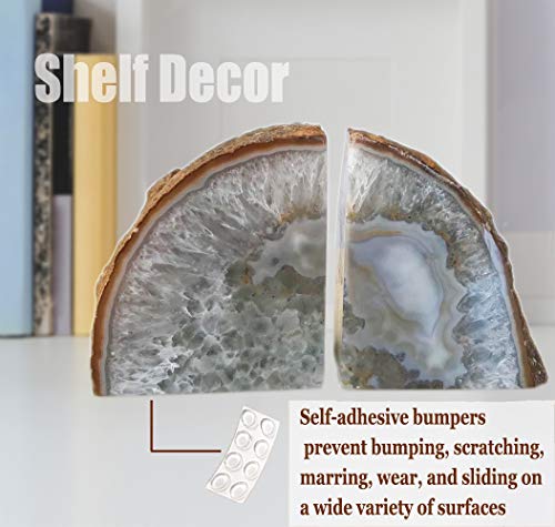 AMOYSTONE Agate Geode Bookends Decorative Crystal Stone Book Ends Heavy Duty Home Office Decor Nature Brown with Rubber Bumpers(1 Pair, 6-8 LBS) - color: Nature, size: 6-8LBS