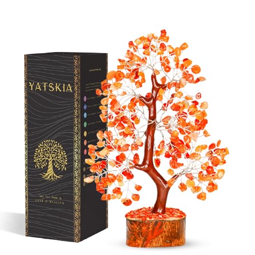 YATSKIA Carnelian Crystal Tree of Life - Bonsai Tree - Feng Shui Home Decor - Crystal Stones - Home Office Decor - Crystals Gifts for Women - color: Carnelian Silver Wire