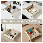 KINIVA 2 Pack PU Leather Jewelry Valet Tray for Men Women,Small Key Bowl for Entryway Table,Portable Travel Catchall Dice Tray (Square-White-2pcs) - style: Square-White-2pcs
