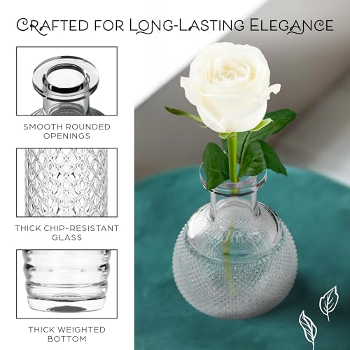 Gather & Bloom Creations Glass Bud Vases in Bulk – Set of 10 Mini Wedding Centerpiece Vases – Durable, Vintage-Inspired Clear Glass Vases for Flowers and Table Decor