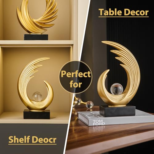 FJS Gold Modern Art Statue Decor, Coffee Table Bookshelf Shelf Decor Accents, Abstract Feather Sculpture Decorations for Dining Room Living Room Office - color: C-gold