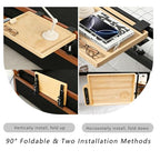Bedside Shelf Foldable, Bunk Bed Side Table Tray for Top Bunk with USB A&C Charging Ports and Outlet, College Dorm Room Essentials, Clip on Nightstand for Loft Bed Accessories, Bamboo