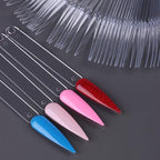 150 Pcs Nail Swatch Sticks with Ring, Clear Pointed Shaped Nail Art Polish Display Tips, Stiletto False Nail Sample Sticks, Nail Practice Color Display Board Manicure Home DIY Salon Supplies - color: Clear Stiletto Shaped