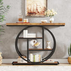 Tribesigns 41.3" Console Table, Industrial 4-Tier Sofa Table Entryway Table with Circle Base, Narrow Wood Accent Tables with Storage Shelves for Living Room, Hallway, Foyer, Rustic Brown - color: Rustic Brown