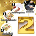 SiliFine 12" Charcuterie Number Shaped Mache with Clear Lid Fillable Sweets Serving Trays Paper Mache Cupcake Candy Box for 2025 Graduation Party Graduation Celebration(Gold,Number 2) - color: Gold, style: Number 2