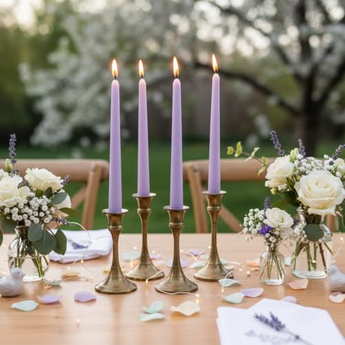 10 Inch Taper Candles Handmade Set of 4 – Lavender Scent Tapered Candles in Purple, Candlesticks Smokeless Candle Sticks for Wedding, Home Decor, and Dinner Table - color: Purple